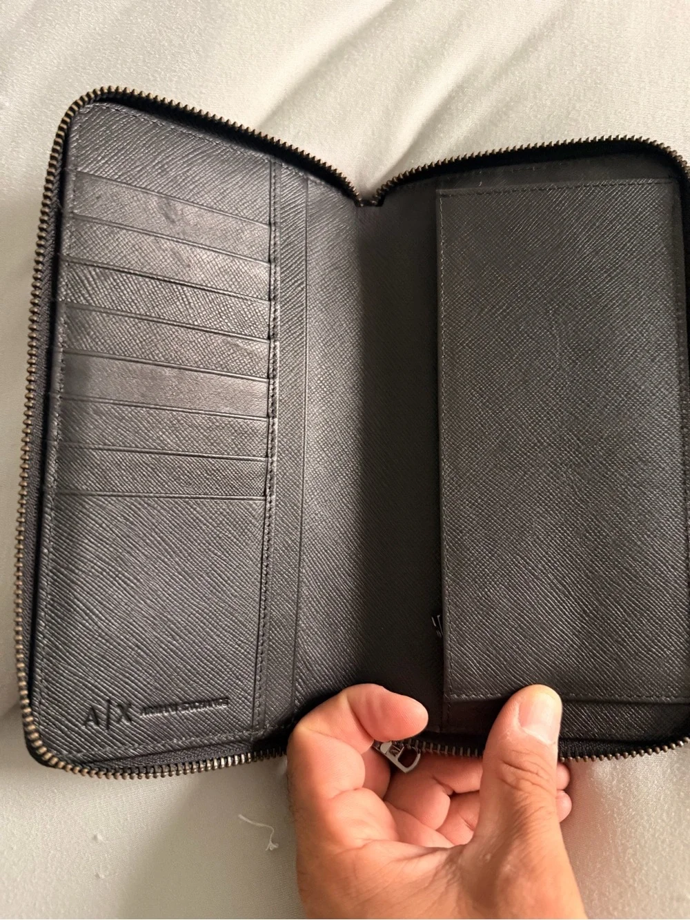 Armani Exchange Black Embossed Zip-Around Wallet